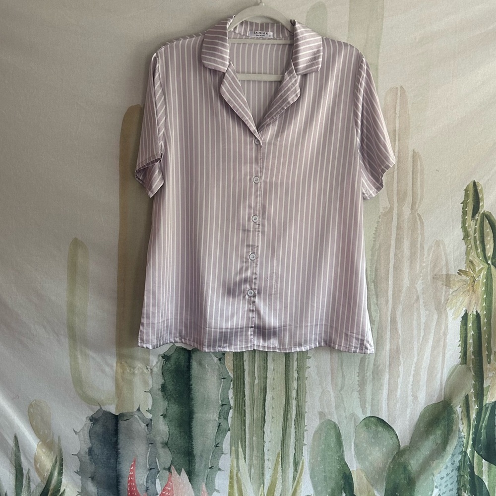 Silky Pink Striped Ruffle Shorts PJ Set